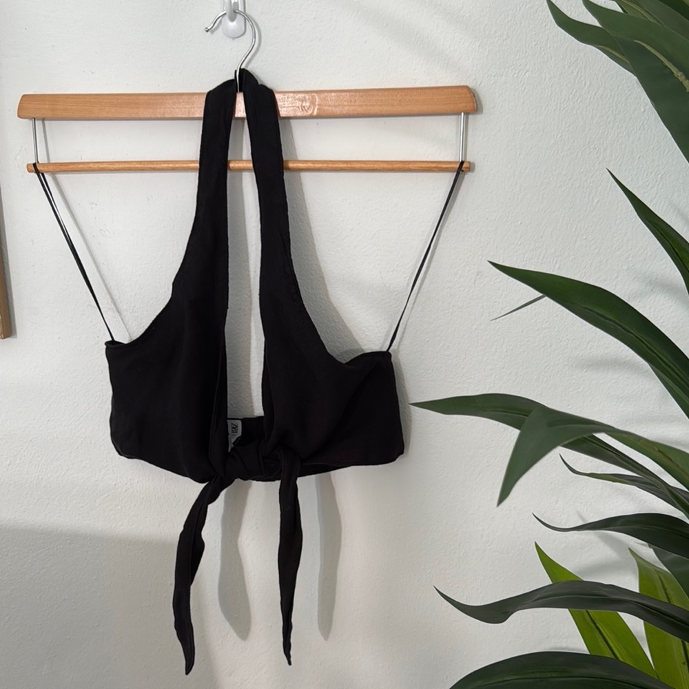 Black Halter Tie Crop Top